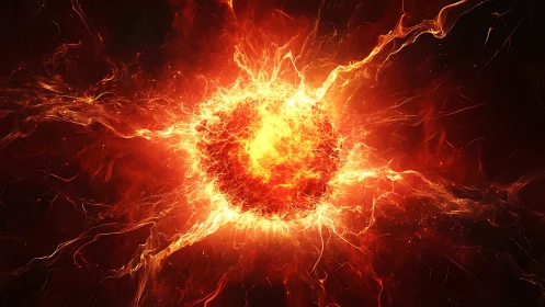Intense Energy Explosion with Radiant Core and Plasma Tendrils.