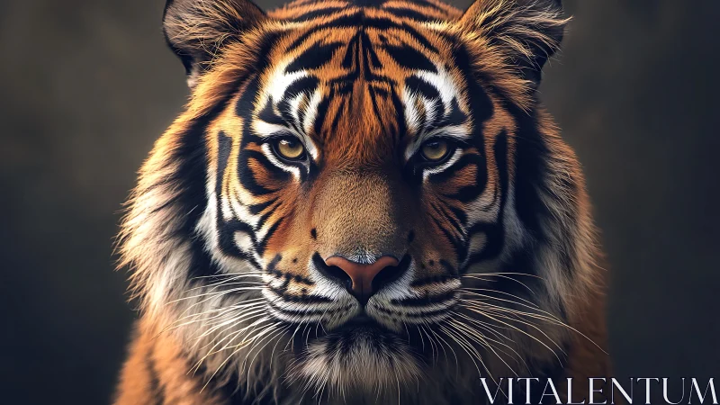 Tiger portrait captures intense gaze with dramatic lighting
