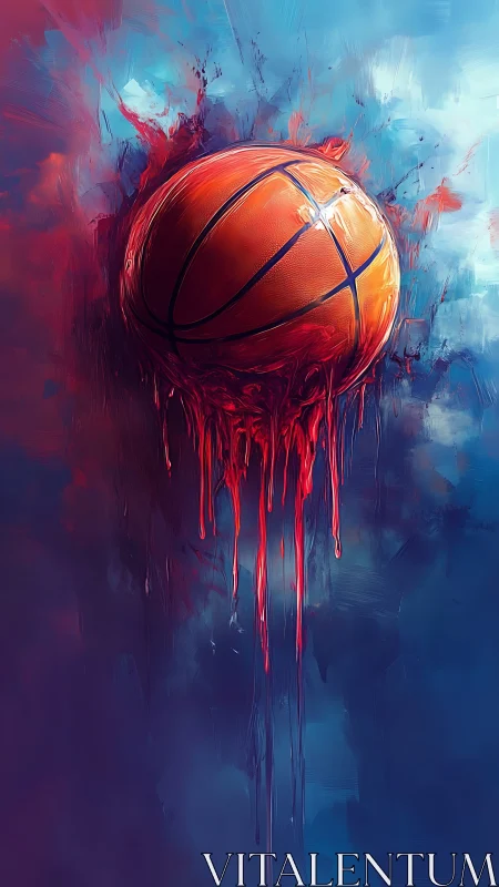 Molten basketball drips through vibrant blue and red haze