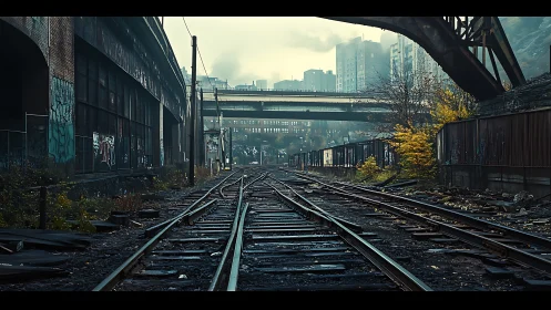 Rustbound railways carve through fog and forgotten concrete.