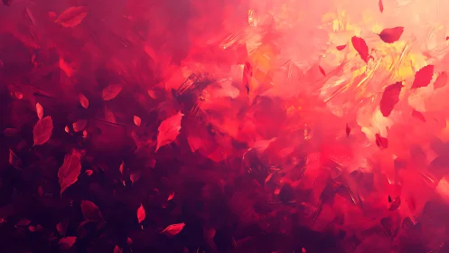 Abstract red foliage swirl uses dynamic brushwork and deep gradients