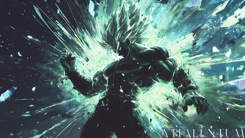 Silhouetted muscular figure stands amid radial energy burst