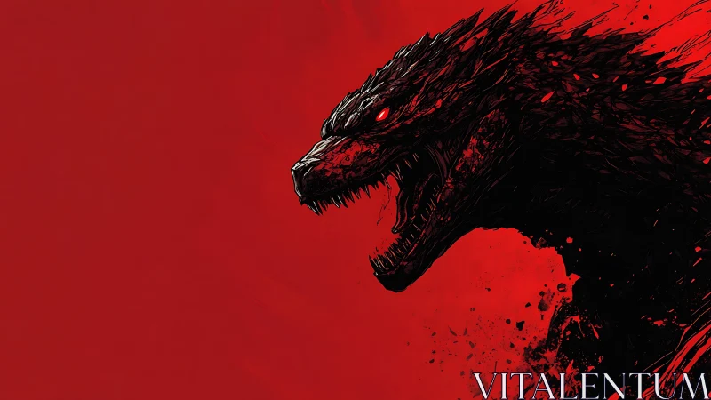 Monochrome red kaiju profile with dynamic inked silhouette