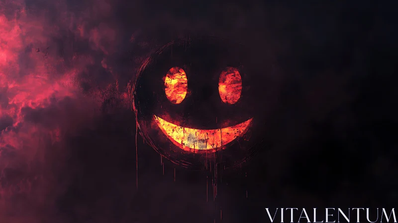 Smoldering smiley burns through storm-dark digital clouds