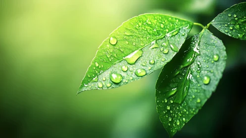 Morning dew sparkles gently across fresh green leaves
