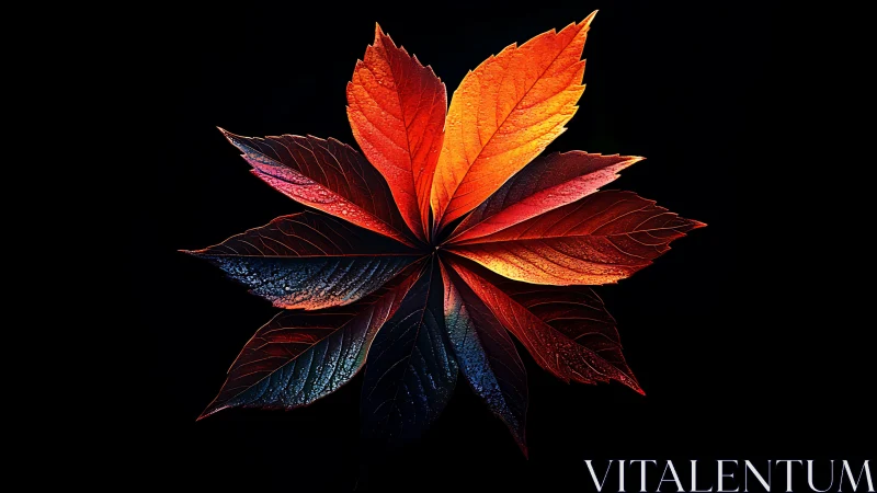 Radiant autumn leaves form a glowing star in the dark