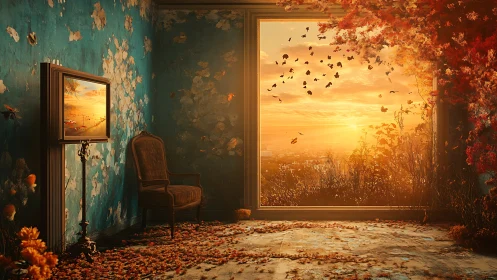 Sunset spills into a forgotten room and rearranges autumn