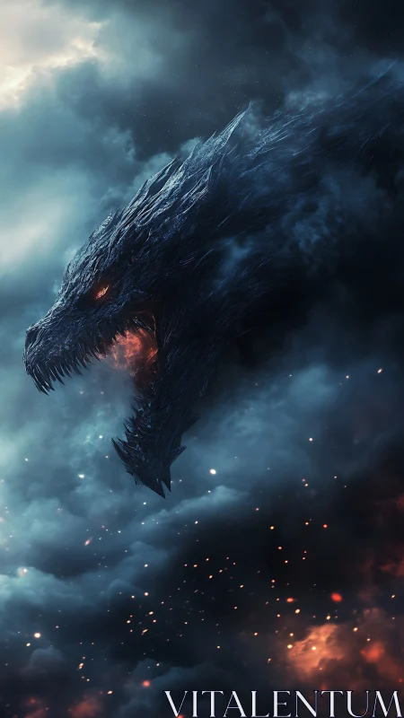 Storm-forged dragon erupts from clouds with embered fury