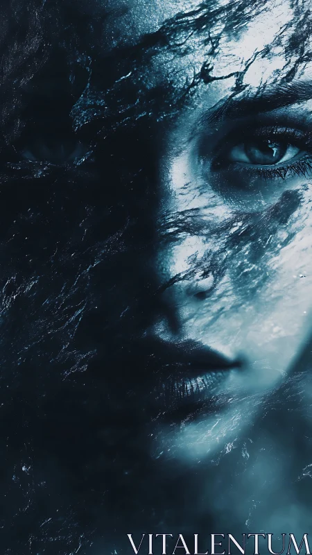 Surreal aqueous portrait with textured dual exposure lighting.