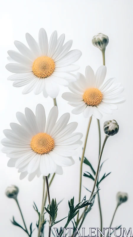 Daisy Dreams in Minimalist White: Golden Hearts Unfold.