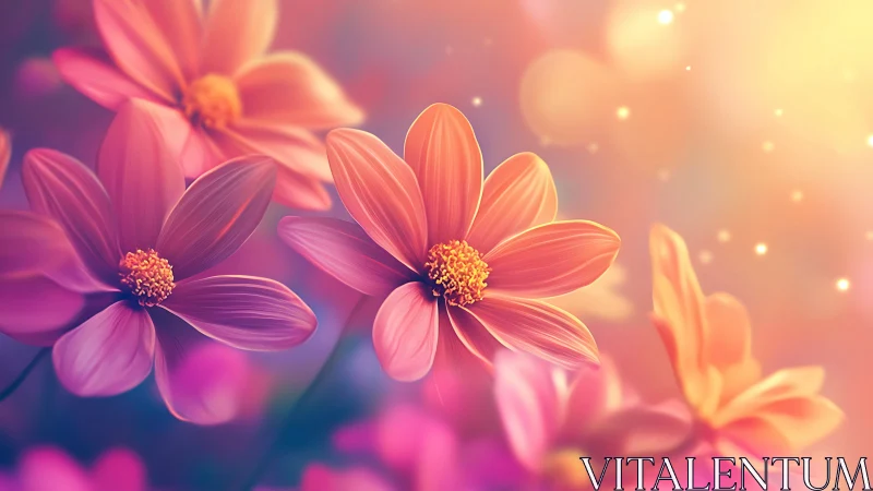 Luminous Cosmos Petals Bathed in Golden Gradient Light.