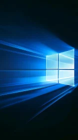 Blue light window icon with radiant digital beams.