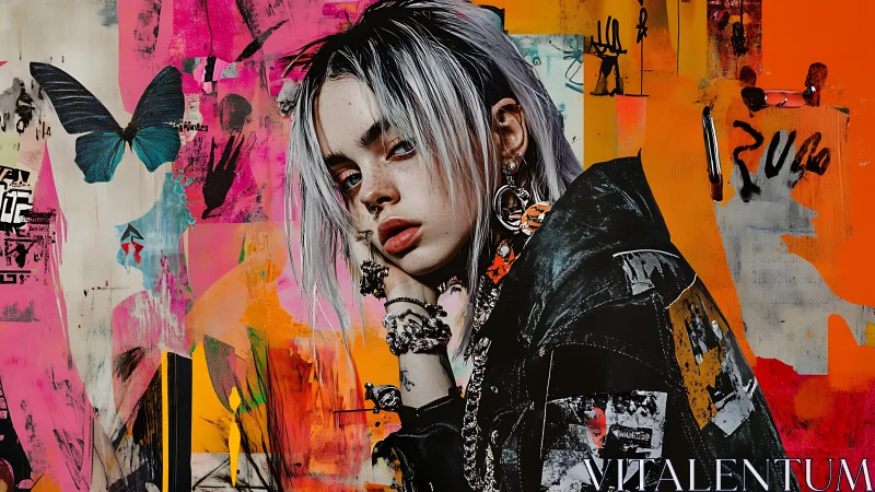 Neon-splashed rebel drifts through butterflies and street noise