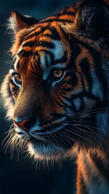 Tiger head rendered in high detail with dramatic side lighting