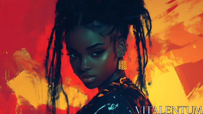 Digital portrait depicts woman before abstract warm backdrop