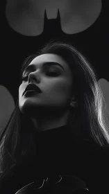 Dark heroine rises in monochrome bat emblem glow