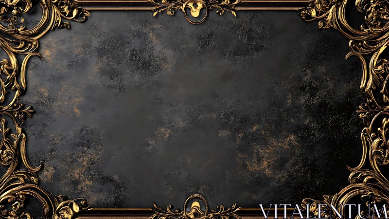 Ornate golden frame welcomes artwork on dark stone backdrop