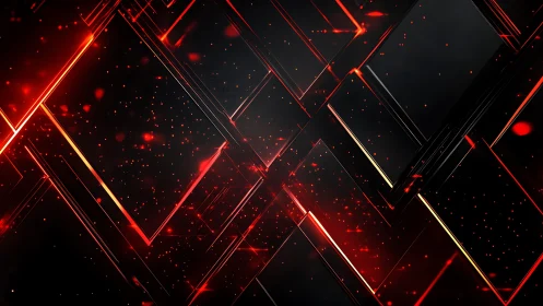 Futuristic geometric abstract background with glowing red lines.
