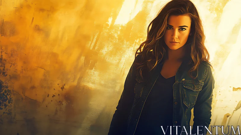 Chromatic portrait of woman against diffuse golden backdrop.