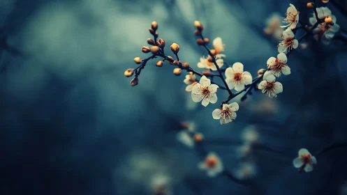 Delicate Spring Blossoms With Ripening Buds on Twisted Branches.