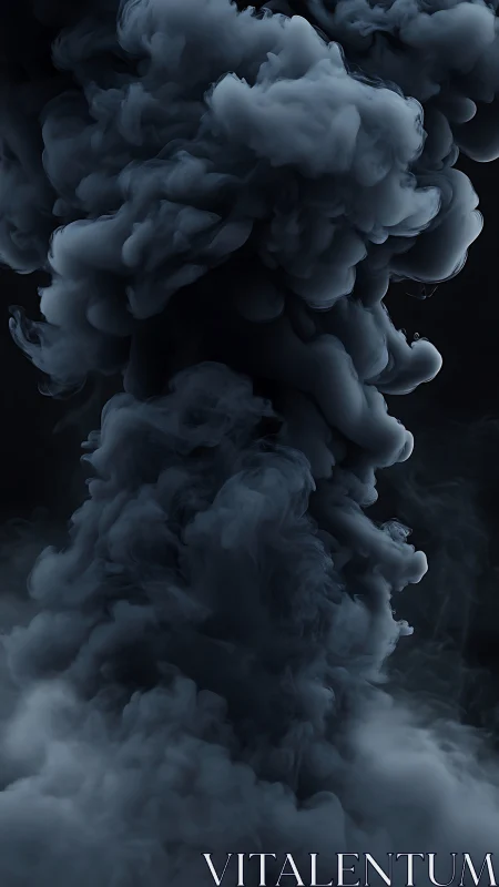 Dense vertical column of dark swirling smoke in void.