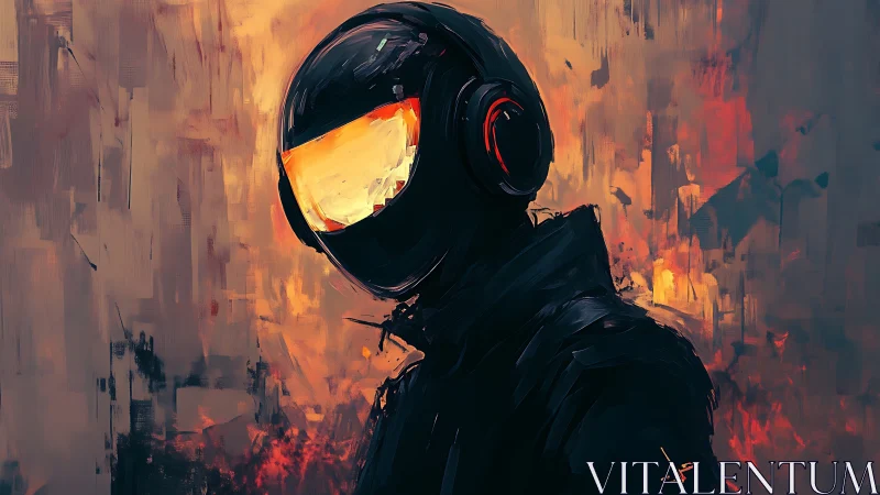 Armored helmeted figure rendered with expressive digital brushwork