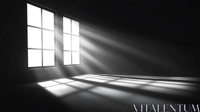 Sunbeams quietly sketch windowpane stories across shadow