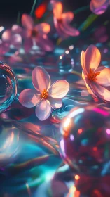 Translucent Flowers Bathed in Prismatic Neon Glow.