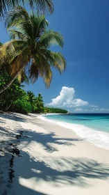 Tropical Beach Landscape with Coconut Palm and Turquoise Water.