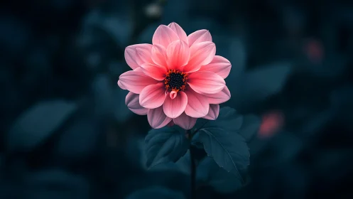 Pink Dahlia with Dark Teal Background.