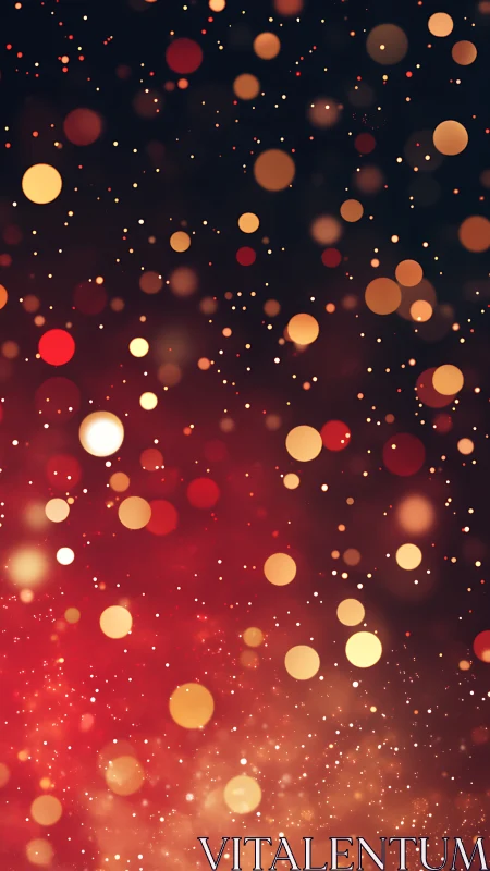 Golden bokeh lights drift over rich red blurred glow.
