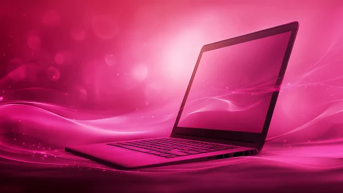 Sleek magenta laptop rendered with glowing wave light effects
