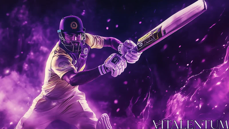 Dynamic digital art of cricket batsman in intense action.