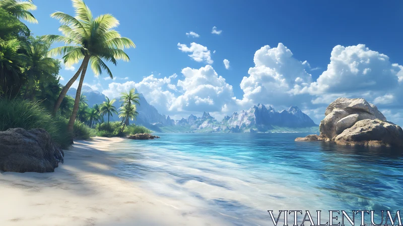 Tropical Paradise Beach with Mountain Views.