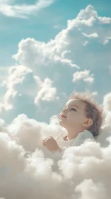Infant portrait rendered in ethereal cloudscape lighting