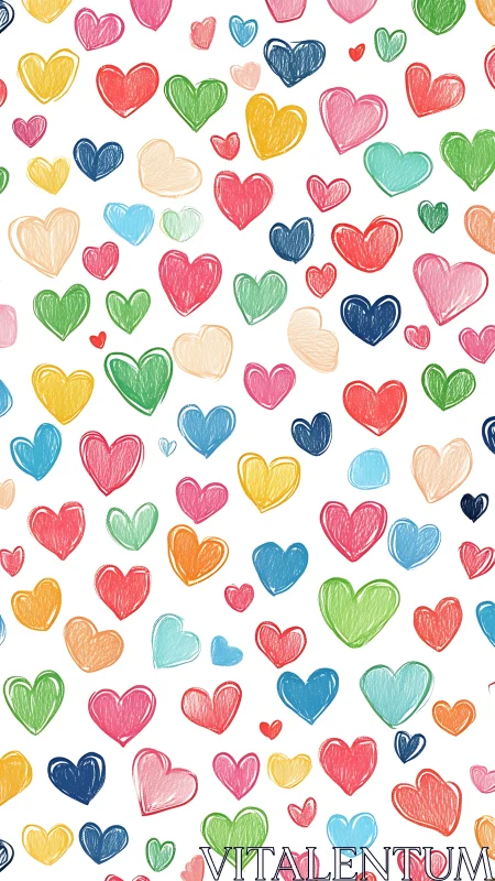 Colorful Hand-Drawn Hearts Fill Cheerful White Space.
