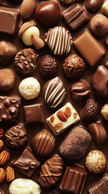 Assortment of chocolate confections arranged on neutral background.