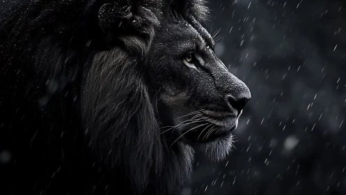 Midnight lion monarch carved from storm and shadow.