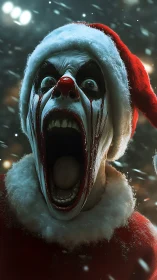 Howling nightmare Santa clown shreds cozy Christmas calm.