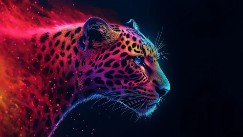 Neon Leopard: High-Contrast Digital Portrait Study.