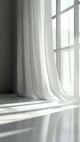 White sheer curtains catch soft morning window light.