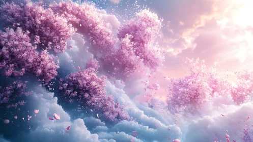 Digital depiction shows dense pink blossoms merging with clouds