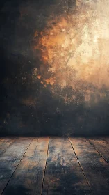 Rustic wooden floor meets moody textured wall backdrop.