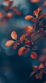 Gentle copper leaves drifting over a dreamy blue hush.