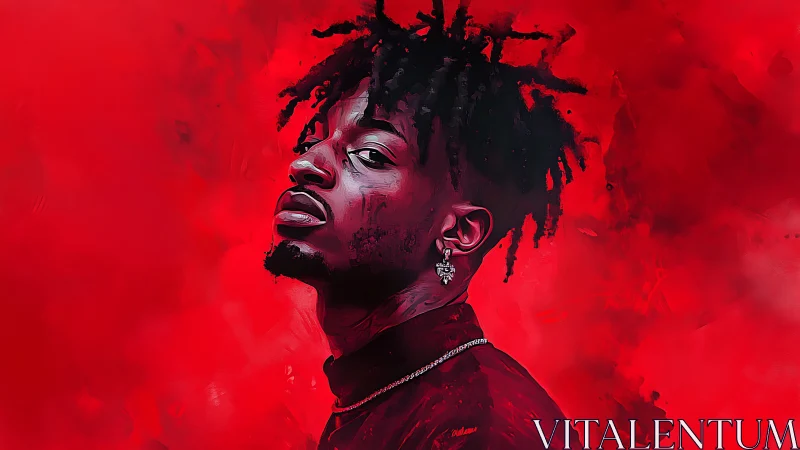 Side profile portrait in red digital painting style.