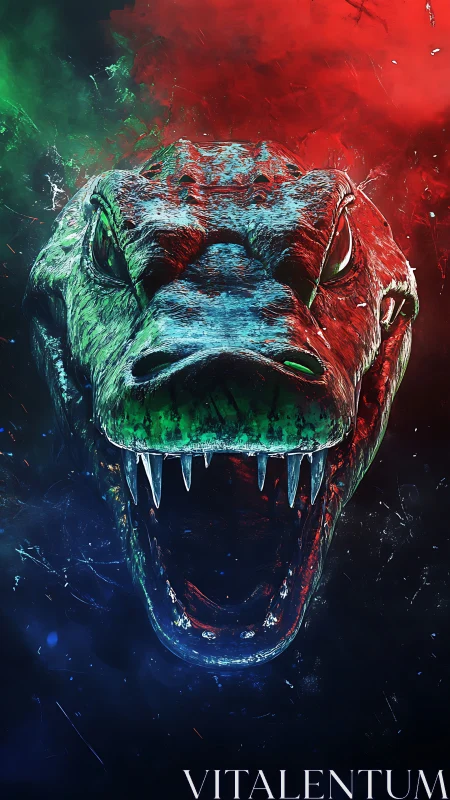 Crocodilian head rendered in tricolor lighting and frontal view