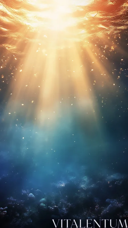 Sunlit ocean rays cascade through tranquil blue depths