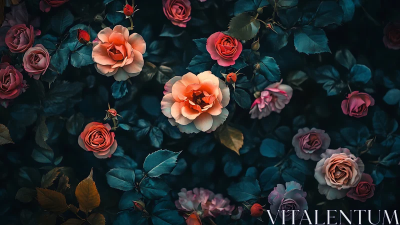 Dark Botanical Garden: Moody Rose Arrangement with Teal Foliage