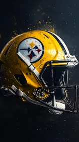 Bold yellow football helmet glowing with spirited energy.