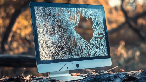 Fractured desktop screen echoing nature’s quiet rebellion.